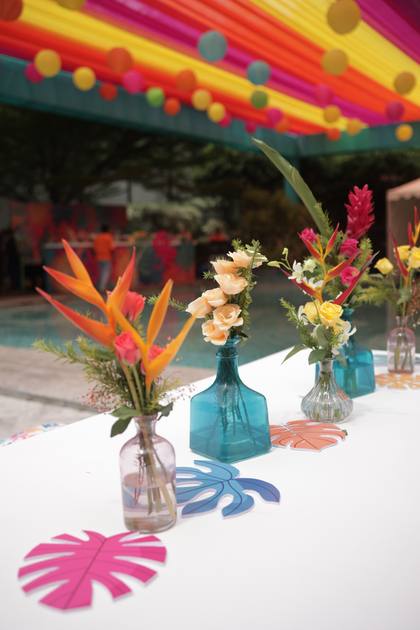 Tablescape and Ceiling — Pool Party decor — W GOA